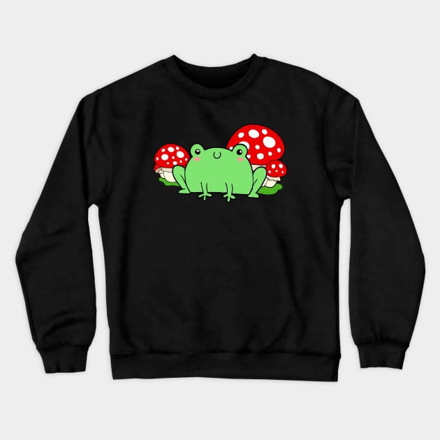 Cute Frog & Mushrooms Cottagecore Nature Crewneck Sweatshirt by Foxxy Merch